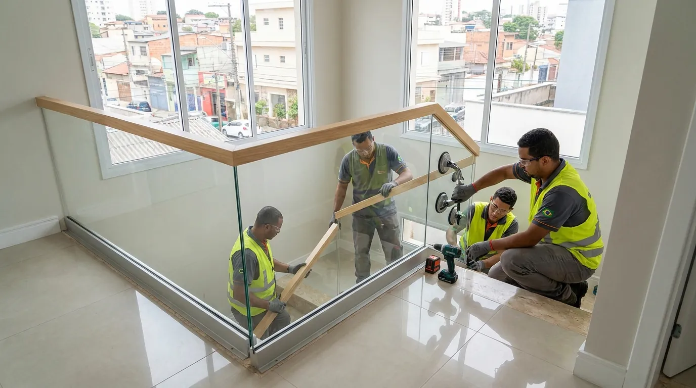 Montagem de painel de guarda-corpo de vidro